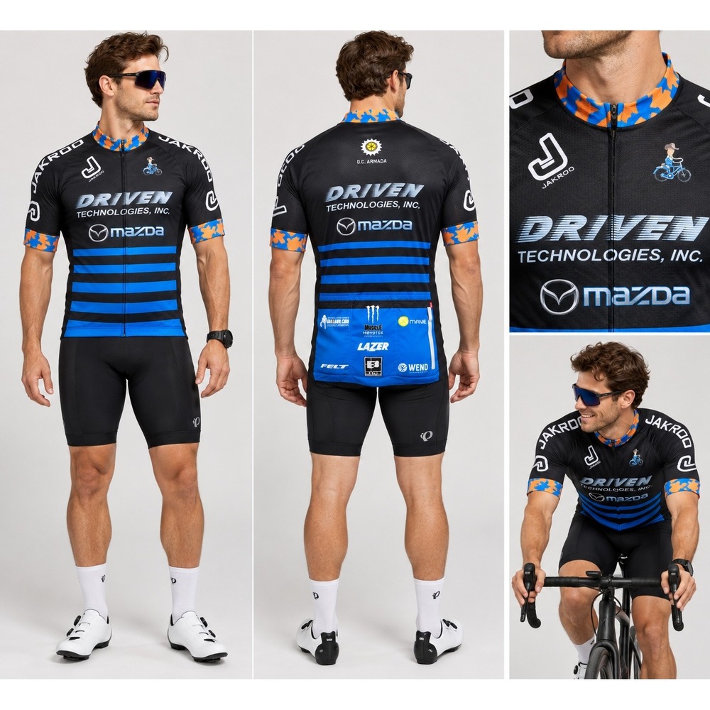 Jakroo Cycling Jersey Mens XS Black Blue Mazda Driven Technologies Inc Full Zip